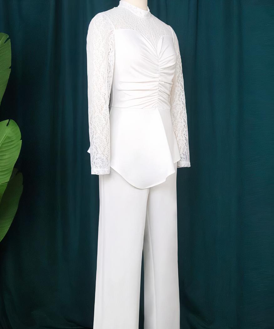 Robe Midi Style Tunique Avec Dentelle Sur Le Col En V Et Les Manches Courtes Ligne A