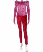 Combinaison pantalon rose en velours pour femme.