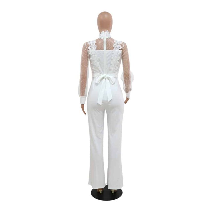 Combinaison pantalon blanche élégante avec dentelle et maille transparente 2629 ybj6df