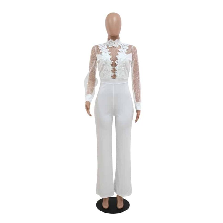 Combinaison pantalon blanche élégante avec dentelle et maille transparente 2629 yu6wjr