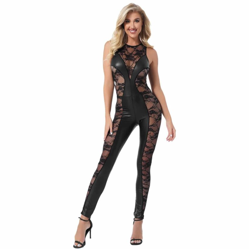 Combinaison Femme En Cuir PU Sexy – Catsuit Fermeture Éclair, Body Salopette Jumpsuit Moulant, Tailles M à XXL