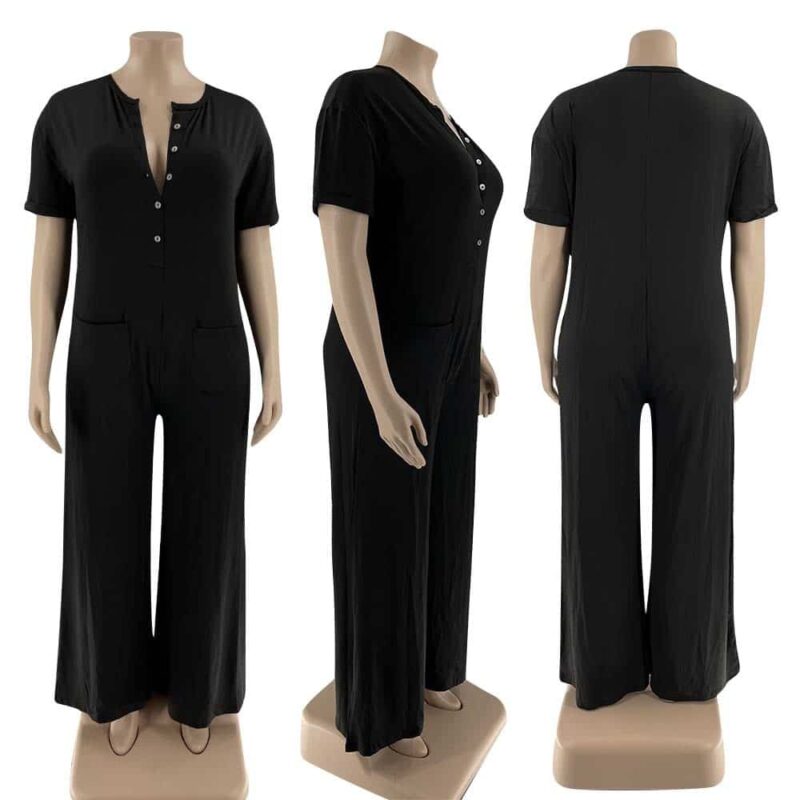 Combinaison Ample Décontractée D'été Pour Femme, Sans Manches Col En V Jambes Larges Pull Ample Avec Poches Marron 01 M~p134392461