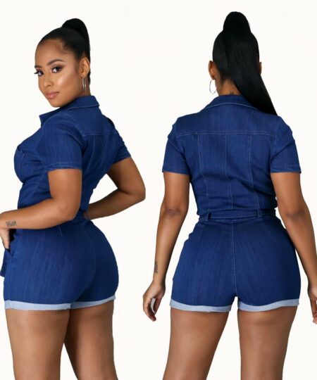 Combinaison short bleu en jean