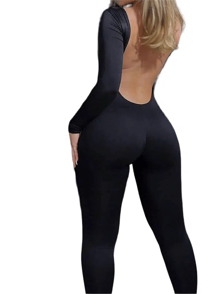 Combinaison pantalon noire longue moulante combinaison sexy moulante dos nu 3