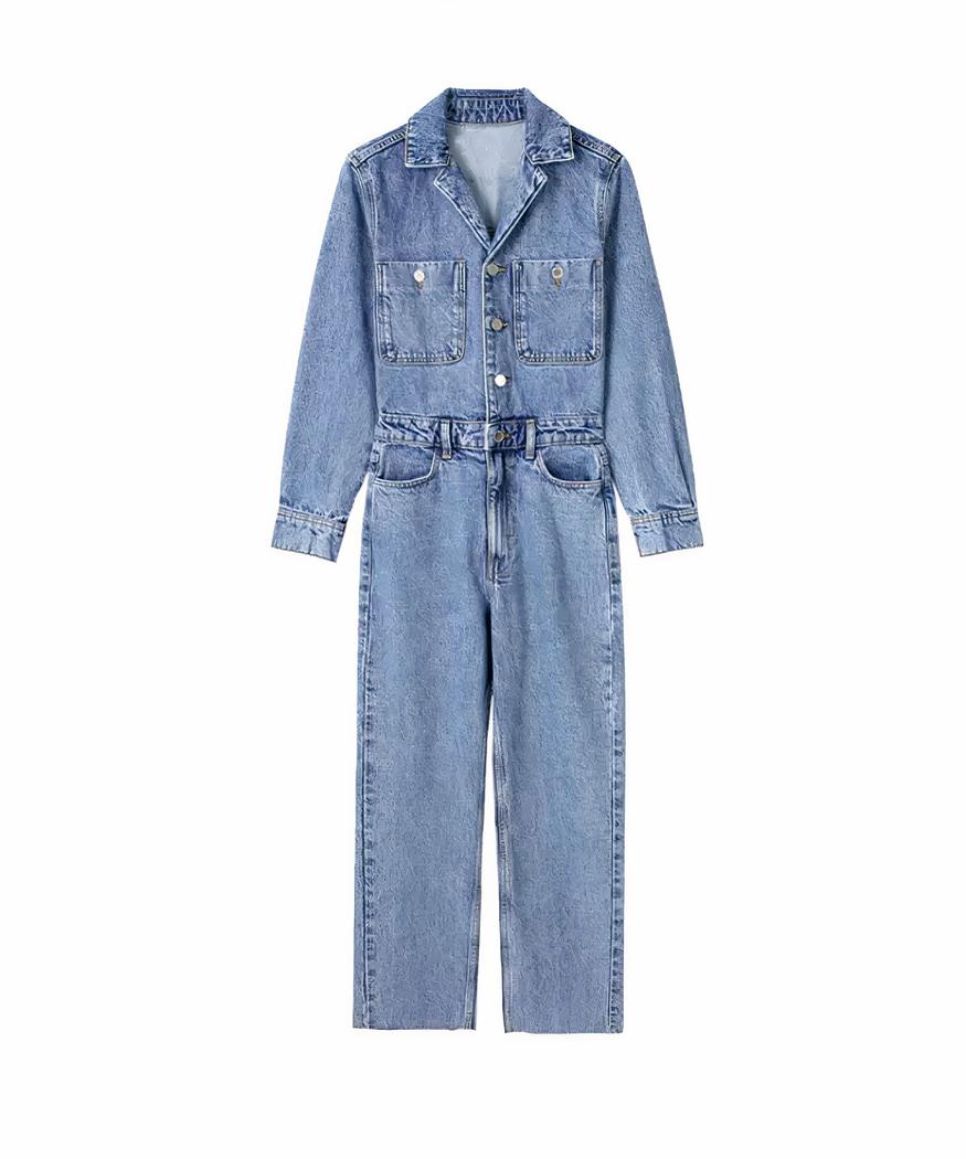 Combinaison longue en jean pour femme